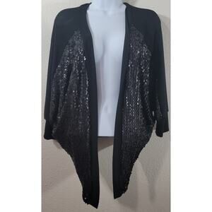 Day Trip Black Draped Front Sequin Batwing Cardigan Sweater Small Lightweight